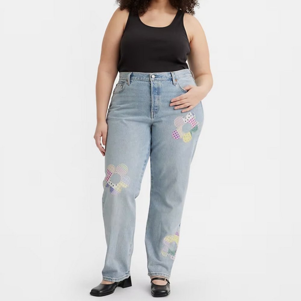 Levis 501 Plus Jeans 150th ANNIVERSARY Patchwork Fresh as a Daisy lite wash NWT - Picture 2 of 16